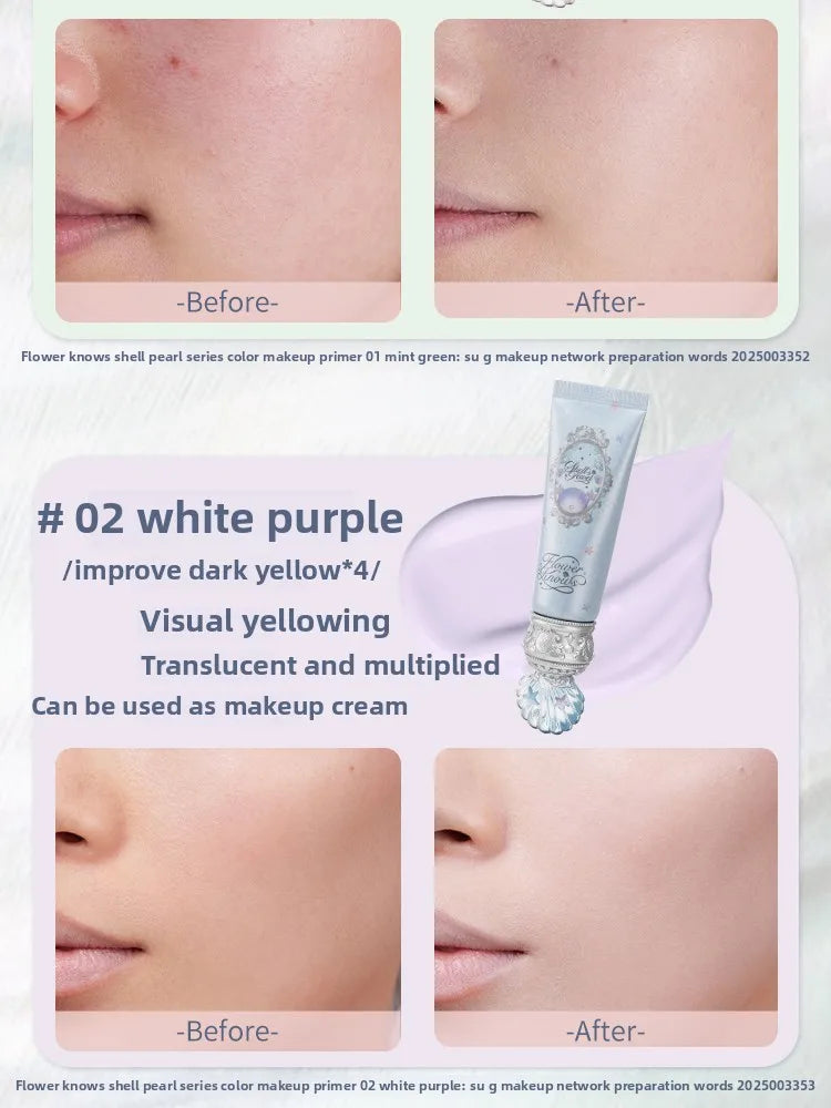 Makeup Flower Knows Shell Pearl Collection Primer Coloring Makeup Base Face Milk Brightening and Holding Make Up Concealer