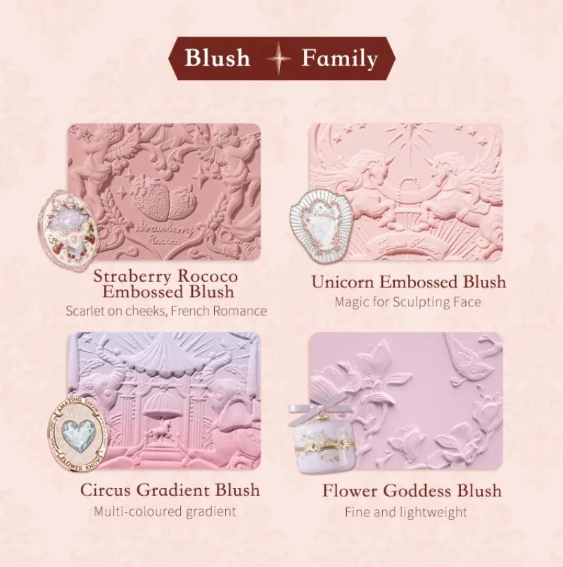 Flower Knows Strawberry Rococo Series Embossed Blush 5g Blush Powder Berry Mary Blusher Palette Makeup Profesional