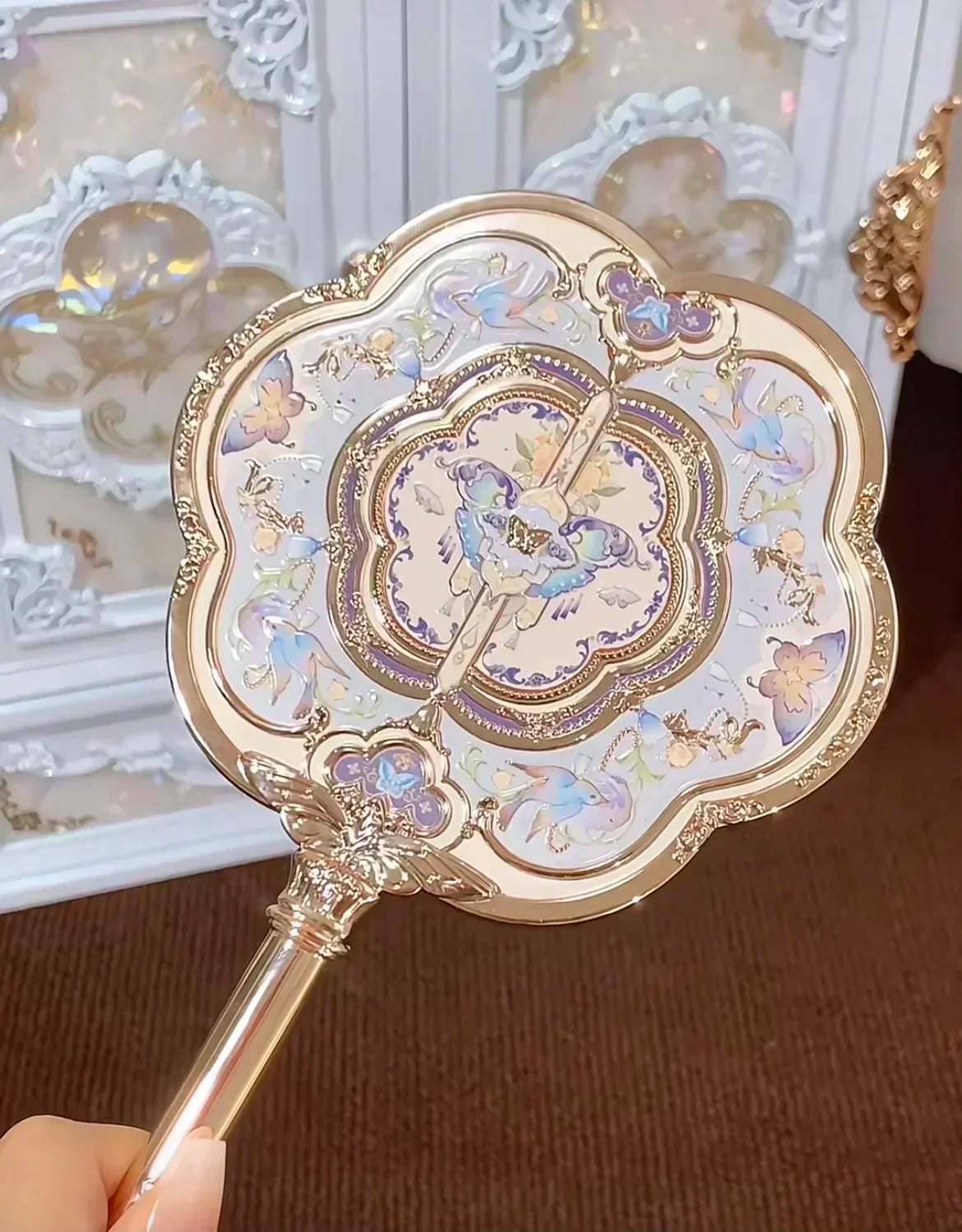 Flower Knows Little Angel Series Hand Holding Mirror 3 Types Exquisite Relief Makeup Tools