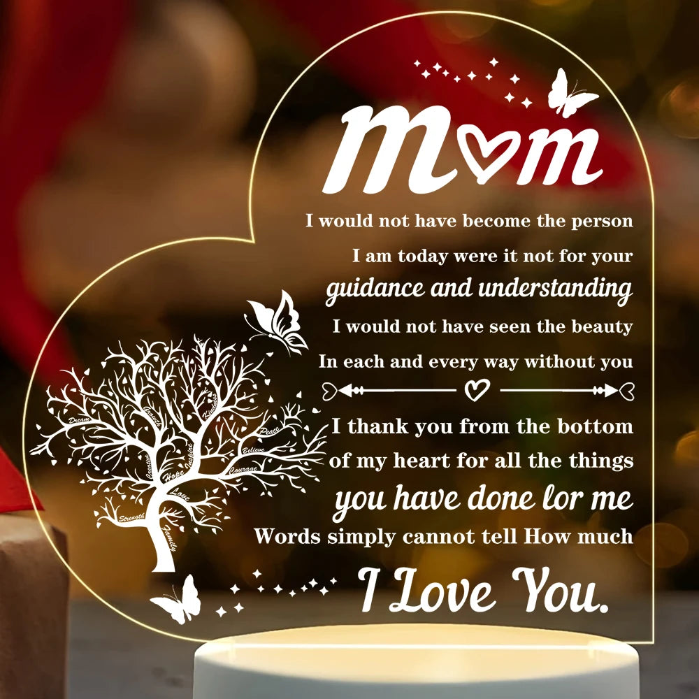 Heart-Shaped Acrylic Plaque Gift for Mom – Transparent Keepsake for Mother's Day, Birthday, and Family Celebration