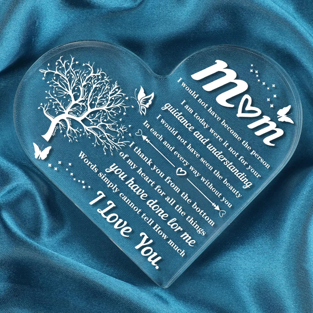 Heart-Shaped Acrylic Plaque Gift for Mom – Transparent Keepsake for Mother's Day, Birthday, and Family Celebration