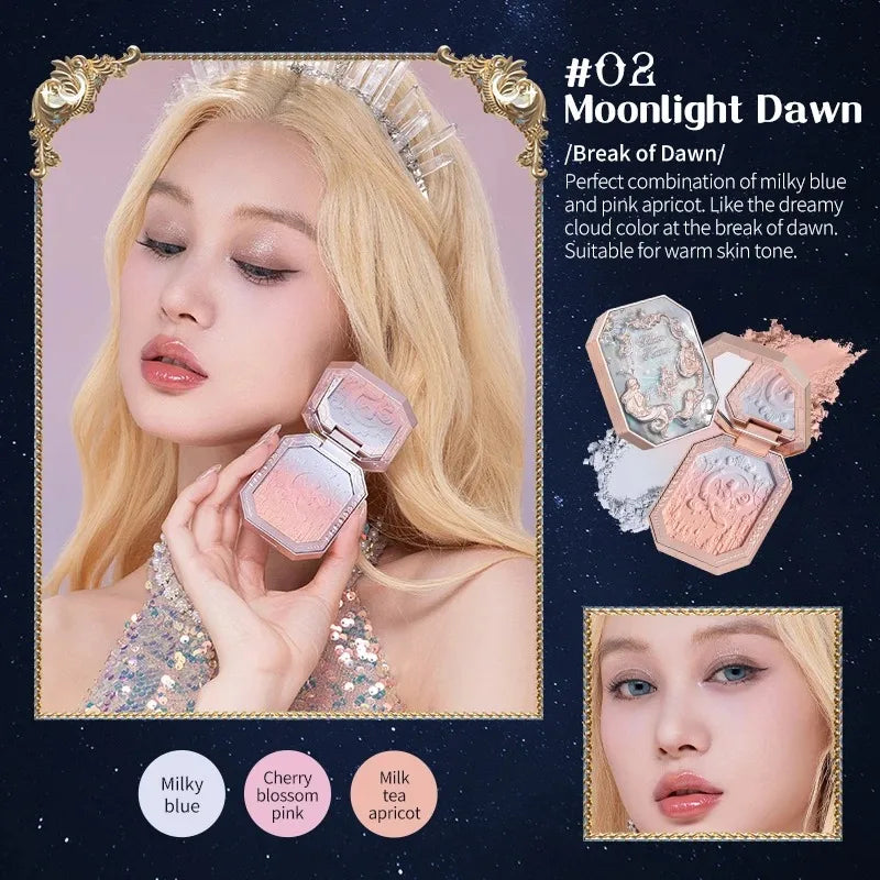 Flower Knows Moonlight Mermaid Cheek Blush Powder Gradient Blusher in Matte Finish Vegan Cruelty Free Private Label Makeup