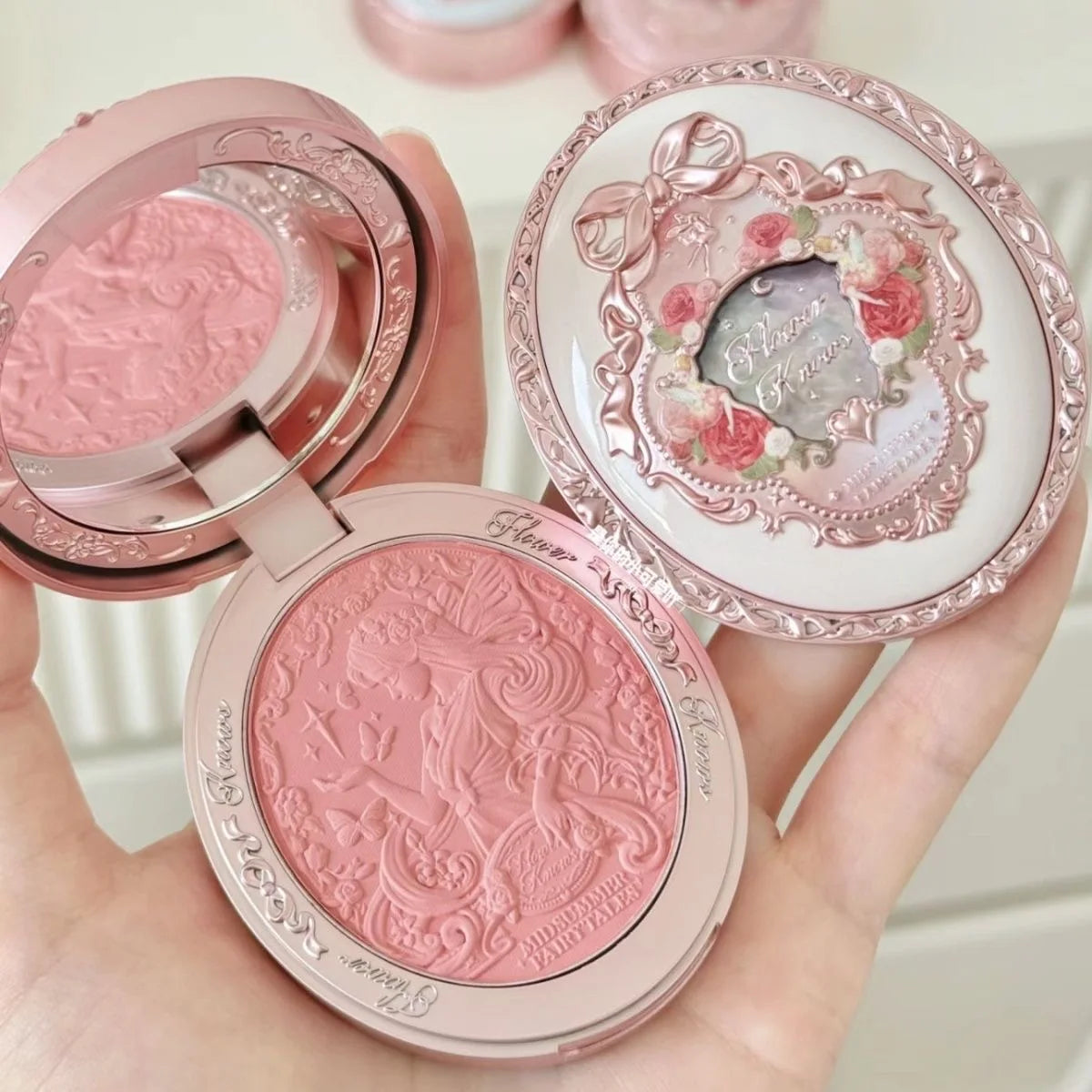 Makeup Flowerknows Shell Pearl Collection Silk Satin Blusher Lightweight Highly Pigmented Blush Powder Long Lasting Face Blushes