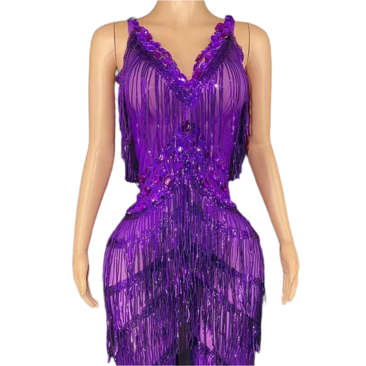 Sparkly Mirror Surface Sequined Ladies Long Sleeve Sexy Deep V-Neck Jumpsuit Evening Party Nightclub Singer Show Stage Costume