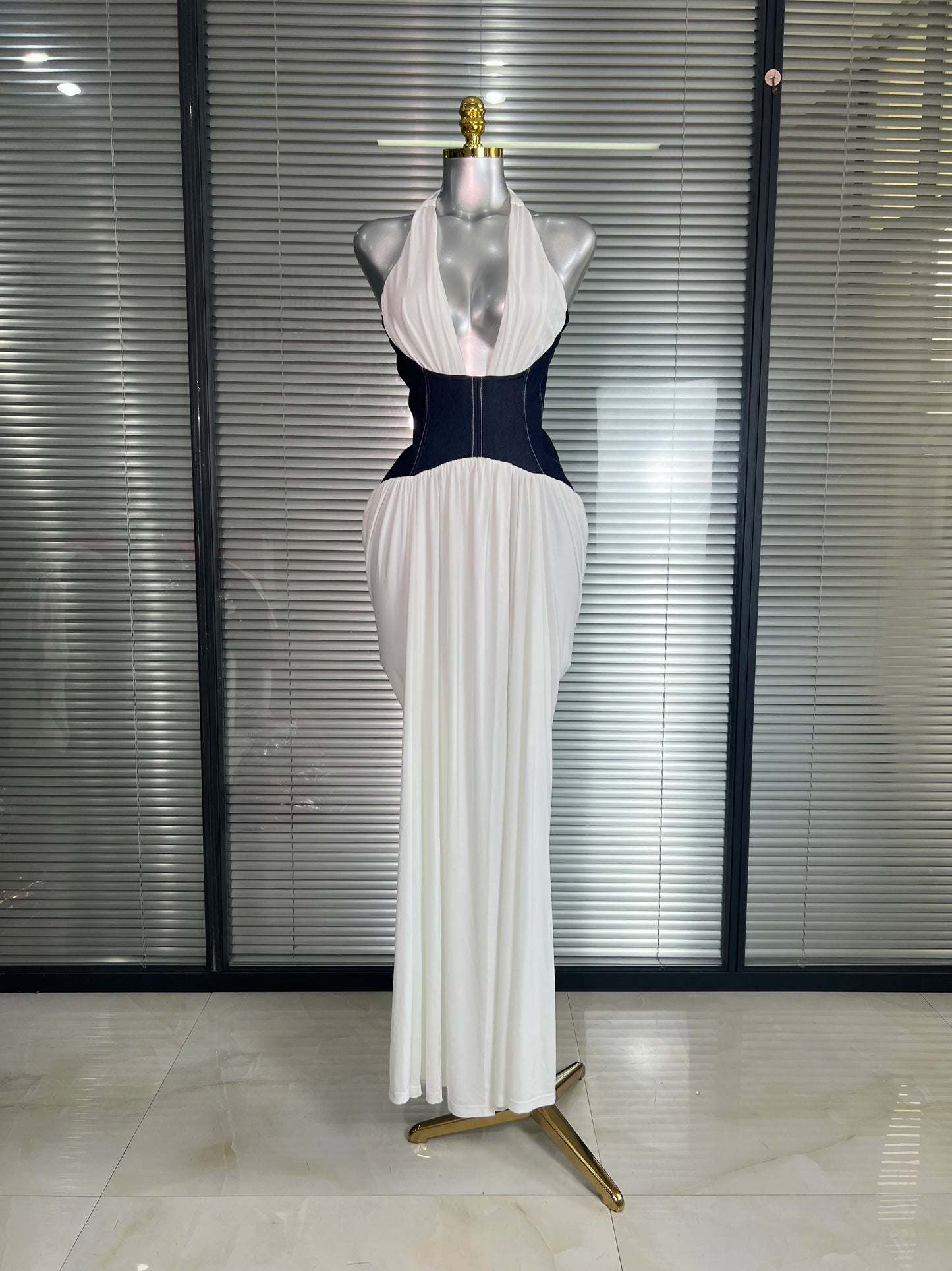 Brand New 2025 Women Sexy V Neck Halter Backless Bodycon Maxi Dress Patchwork Evening Party Dress Vestido