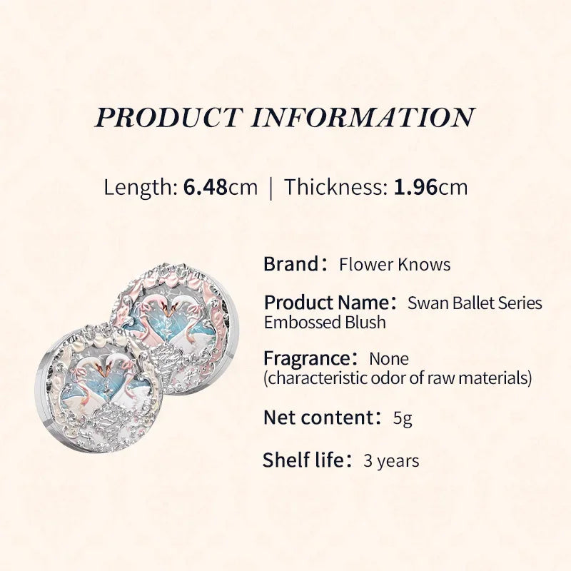 Flowerknows Swan Ballet Series Embossed Blush Palette Cute Makeup Korean Long Lasting Waterproof Face Blushes