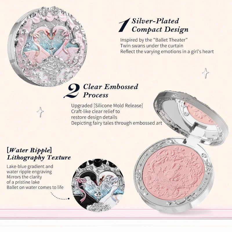 Flowerknows Swan Ballet Series Embossed Blush Palette Cute Makeup Korean Long Lasting Waterproof Face Blushes