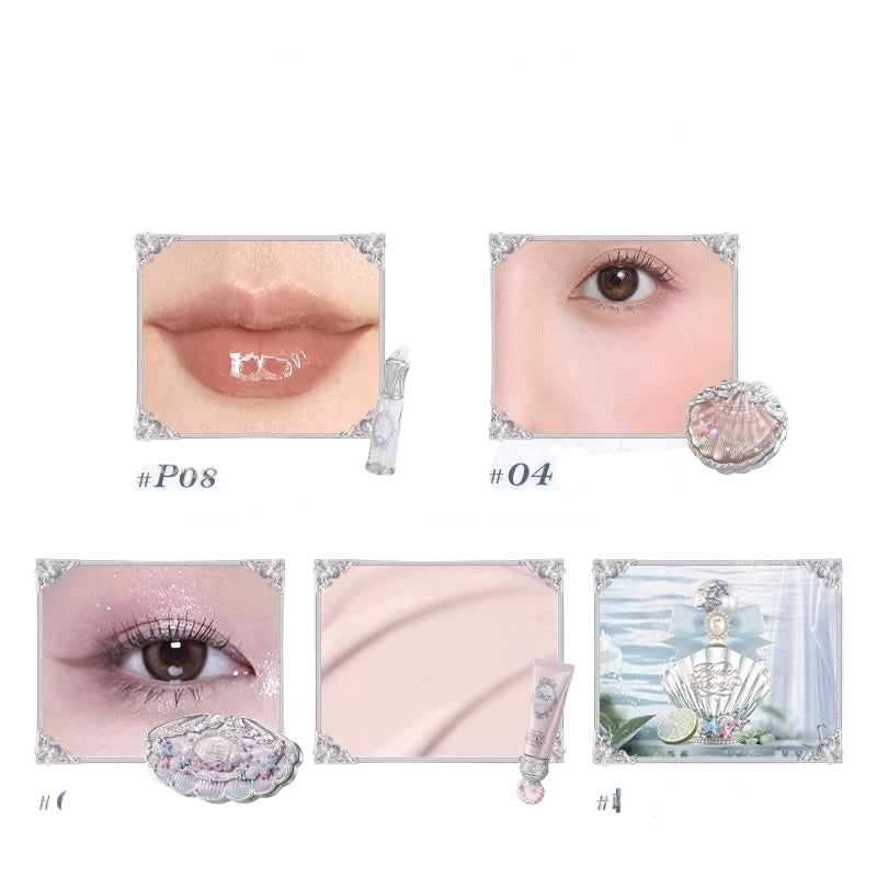 5pcs/set 2025 New Flower Knows Shells Pearl Series Lip gloss Eyeshadow Powder Blush Face Primer Base Makeup Set