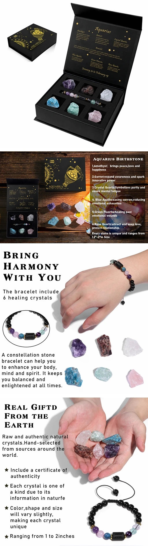 Zodiac Constellation Gift Set – Natural Stone Bracelet & Crystal Box for Astrology Lovers