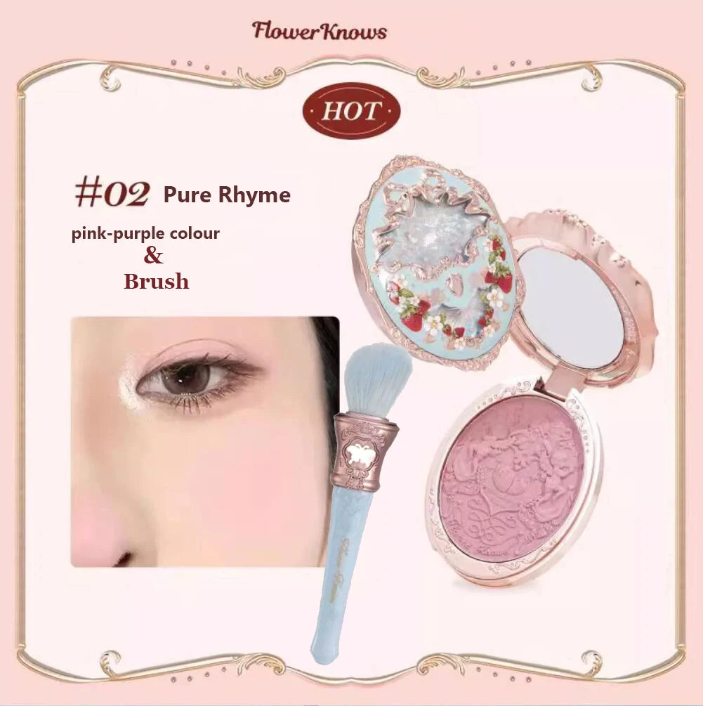 Flower Knows Strawberry Rococo Series Embossed Blush 5g Blush Powder Berry Mary Blusher Palette Makeup Profesional