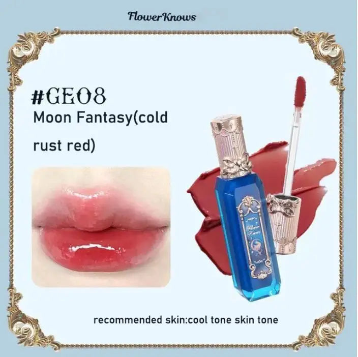 Flower Knows Moonlight Mermaid Series Jewelry Lip Glaze Moisturizing Non-sticky Glossy mirror surface Hydrating Long-lasting