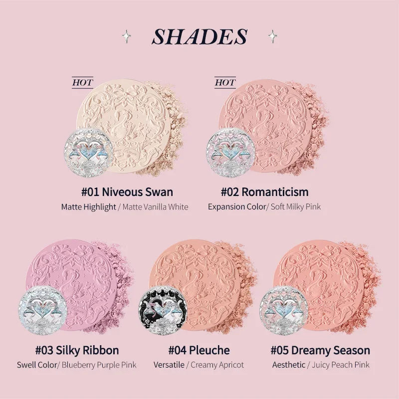 Flowerknows Swan Ballet Series Embossed Blush Palette Cute Makeup Korean Long Lasting Waterproof Face Blushes