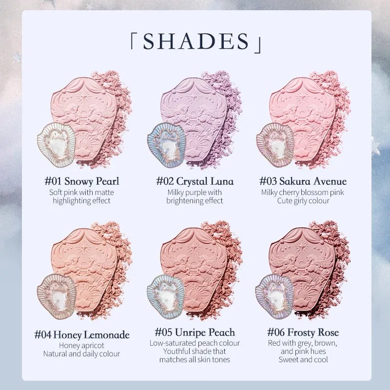 Flower Knows Embossed Blush Natural Cheek Blusher Matte Finish Cruelty-Free Powder Blush Makeup Matte Finish