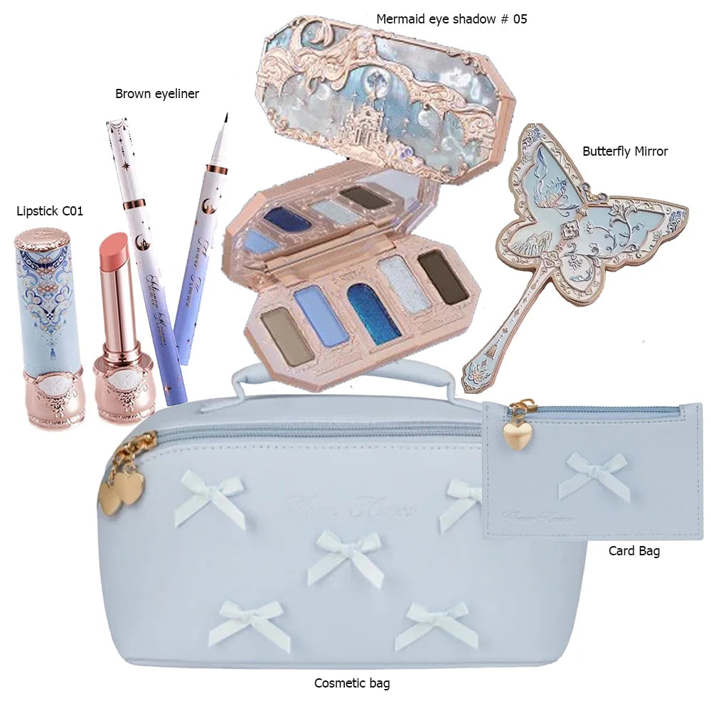 Flowerknows All In One Mackup Set Gift Box Flower Knows Glitter Eye Shadow Palette Blusher Long Lasting Gloss Lipstick With Bag