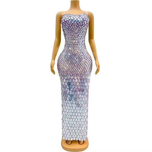 Womens Sexy Sparkly Sequin Backless Dress Mermaid Costume Elegant Slim Fit Long Dress Fashion Club Birthday Party Evening Dress