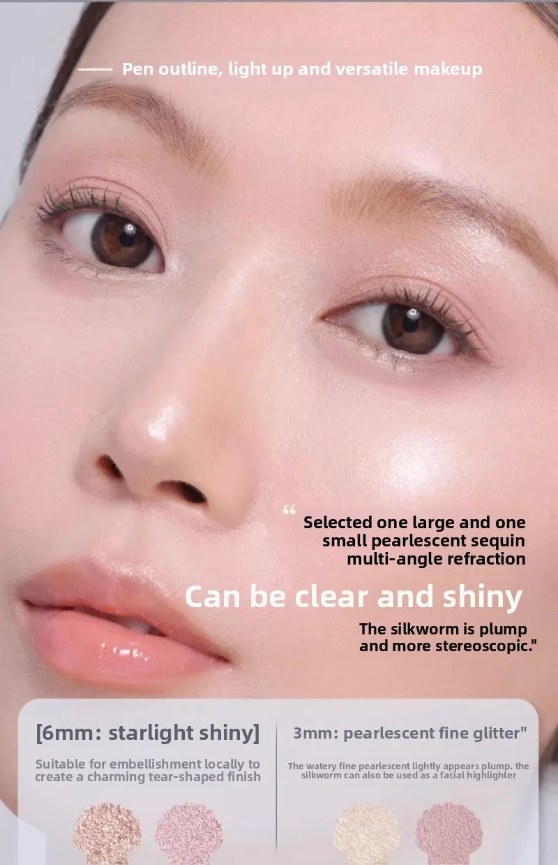 Flowerknows Shell Pearl Double Headed Silkworm Pen Smooth Color Holding Highlighter Makeup Long Lasting Lying Silkworm Pencil