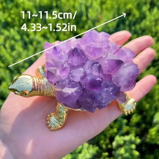 Natural Amethyst Crystal Turtle Statue – Gemstone Animal Figurine for Home Decor & Healing Energy