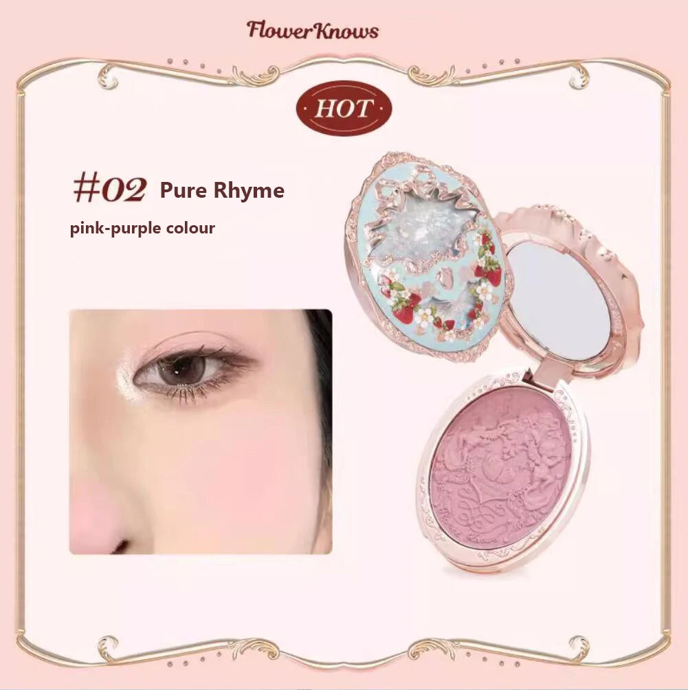 Flower Knows Strawberry Rococo Series Embossed Blush 5g Blush Powder Berry Mary Blusher Palette Makeup Profesional
