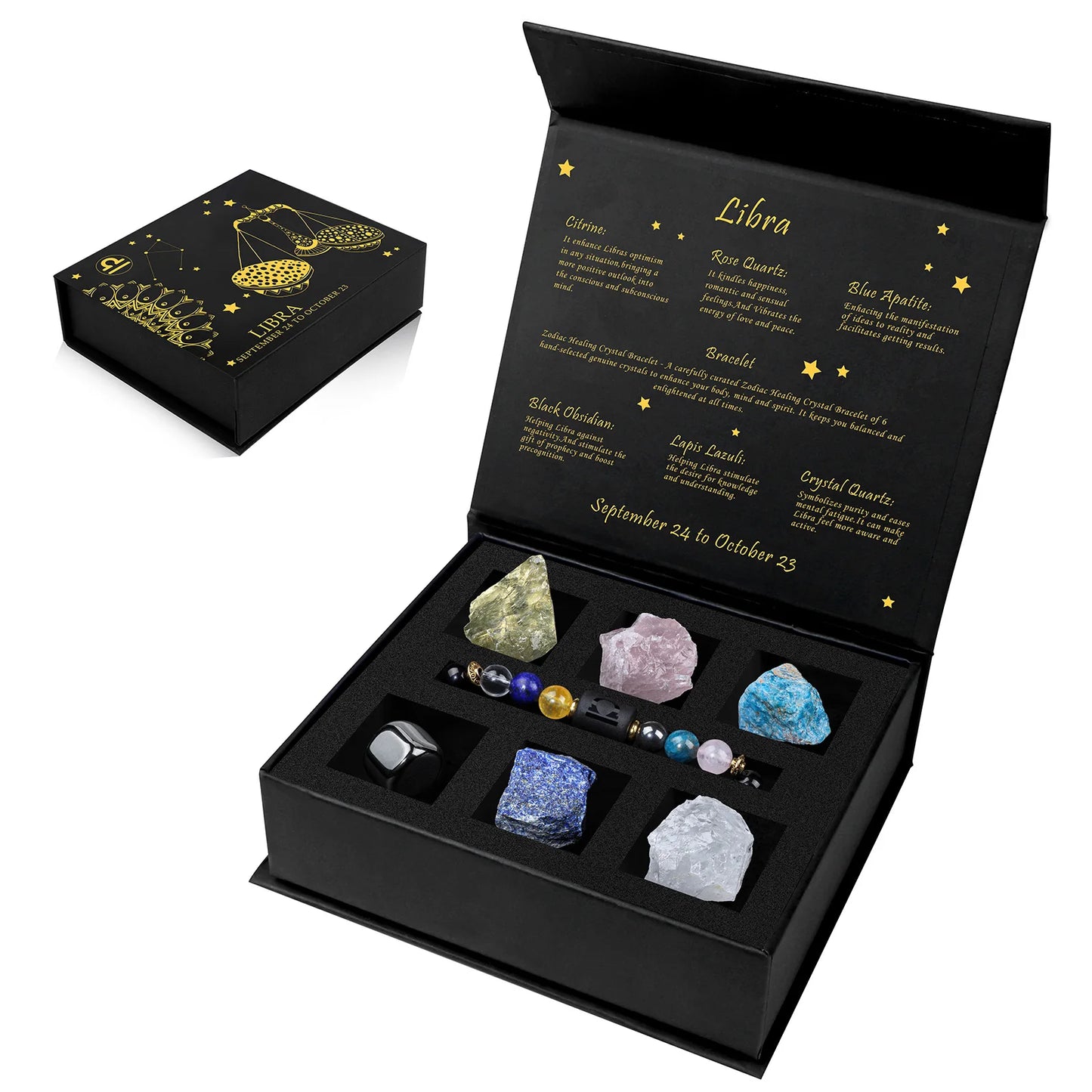 Zodiac Constellation Gift Set – Natural Stone Bracelet & Crystal Box for Astrology Lovers